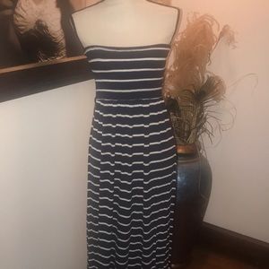 Striped cotton strapless maxi
